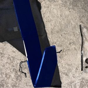 Graduation gown, matte black/hat, navy blue honor stole and hood for masters